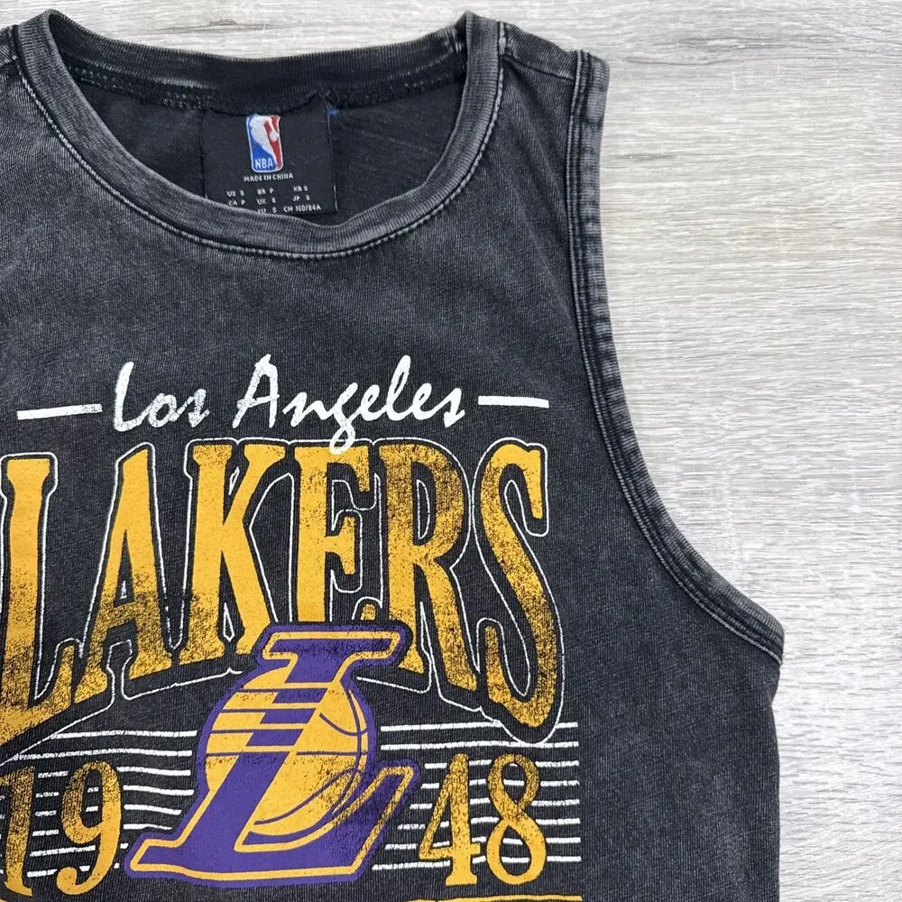 Los Angeles Lakers Shirt Women's Tank Bodysuit Black Acid Wash NBA Size Small